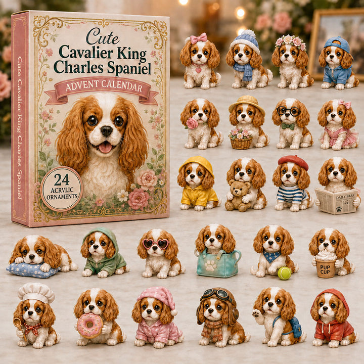 CHRISTMAS KICKOFF 40% OFF - Cute Cavalier King Charles Spaniel Advent Calendar 2026 - 24-Day Festive Countdown, Acrylic Charms Blind Box - Gift For Dog Lovers AC0NT088