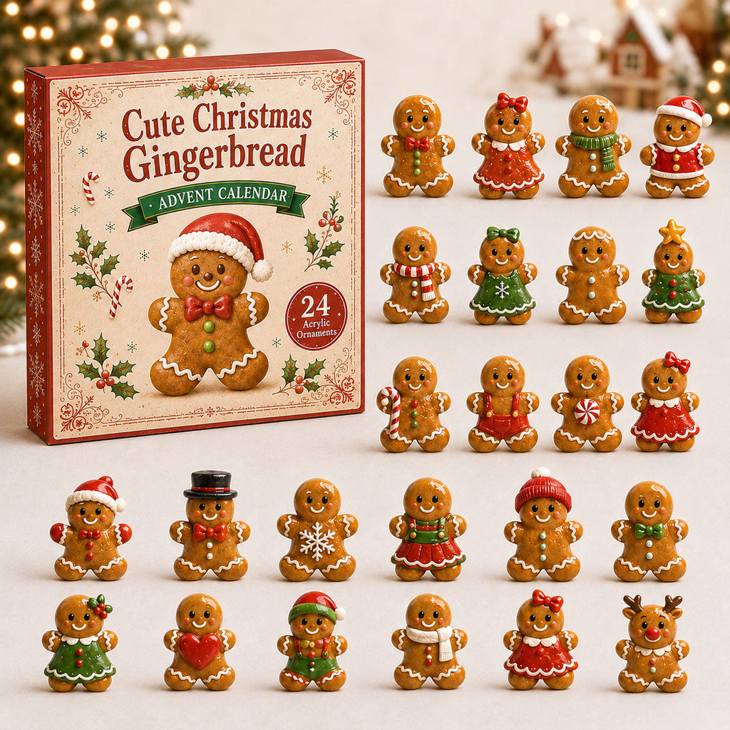 CHRISTMAS KICKOFF 40% OFF - Cute Gingerbread Advent Calendar 2026 - 24-Day Festive Countdown, Acrylic Charms Blind Box - Gift For Christmas Lovers AC0NT032