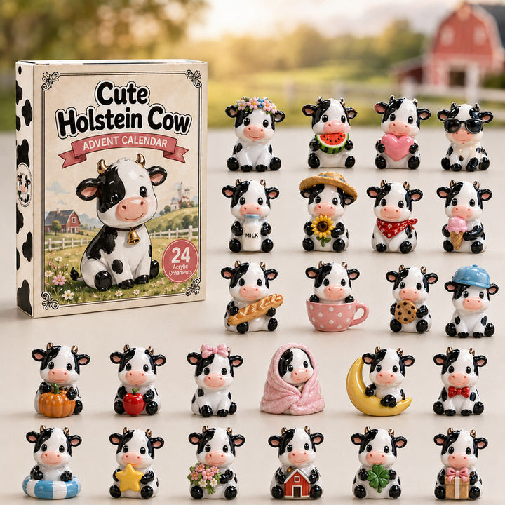 CHRISMAST KICKOFF 40% OFF - Cute Holstein Cow Advent Calendar 2026 - 24-Day Festive Countdown, Acrylic Charms Blind Box - Gift For Cow Lovers AC0HA161