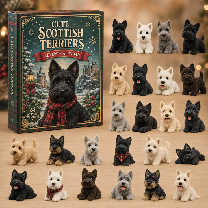 CHRISTMAS KICKOFF 40% OFF - Cute Scottish Terriers Advent Calendar 2026 - 24-Day Festive Countdown, Acrylic Charms Blind Box - Gift For Dog Lovers AC0TM251
