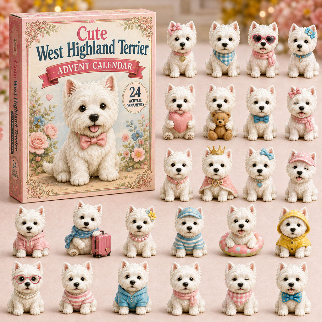 CHRISTMAS KICKOFF 40% OFF - Cute West Highland Terrier Advent Calendar 2026 - 24-Day Festive Countdown, Acrylic Charms Blind Box - Gift For West Highland Terrier Lovers AC0NT053
