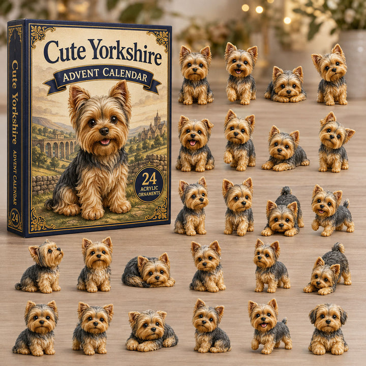 CHRISTMAS KICKOFF 40% OFF - Cute Yorkshire Terrier Advent Calendar 2026 - 24-Day Festive Countdown, Acrylic Charms Blind Box - Gift For Dog Lovers AC0NT125