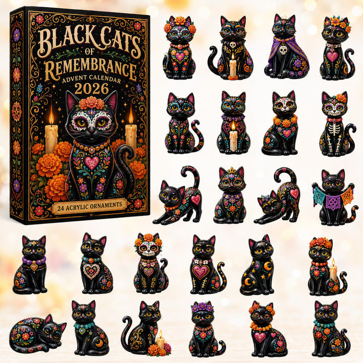 DAY OF THE DEAD KICKOFF 40% OFF - Black Cats of Remembrance Advent Calendar 2026 - 24-Day Festive Countdown, Acrylic Charms Blind Box - Gift For Family & Friends AC0HT460
