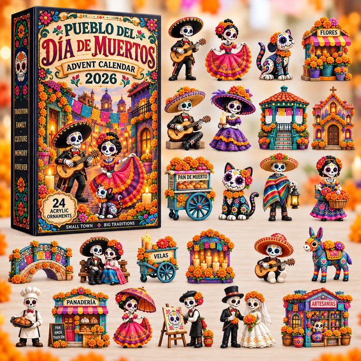DAY OF THE DEAD KICKOFF 40% OFF - Pueblo Del Dia De Muertos Advent Calendar 2026 - 24-Day Festive Countdown, Acrylic Charms Blind Box - Gift For Family & Friends AC0HT593