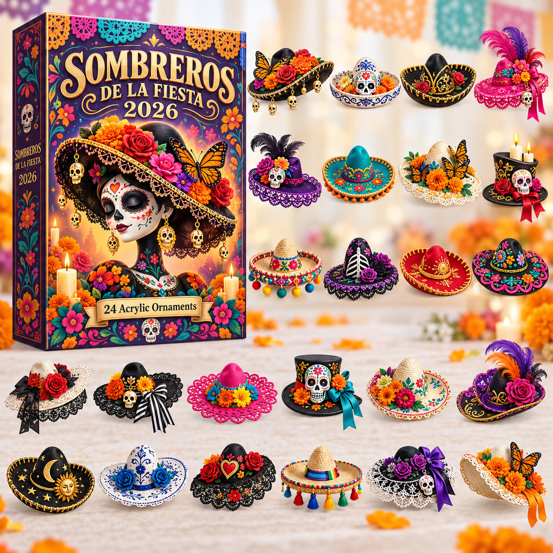 DAY OF THE DEAD KICKOFF 40% OFF - Sombreros De La Fiesta Advent Calendar 2026 - 24-Day Festive Countdown, Acrylic Charms Blind Box - Gift For Family & Friends AC0HT592