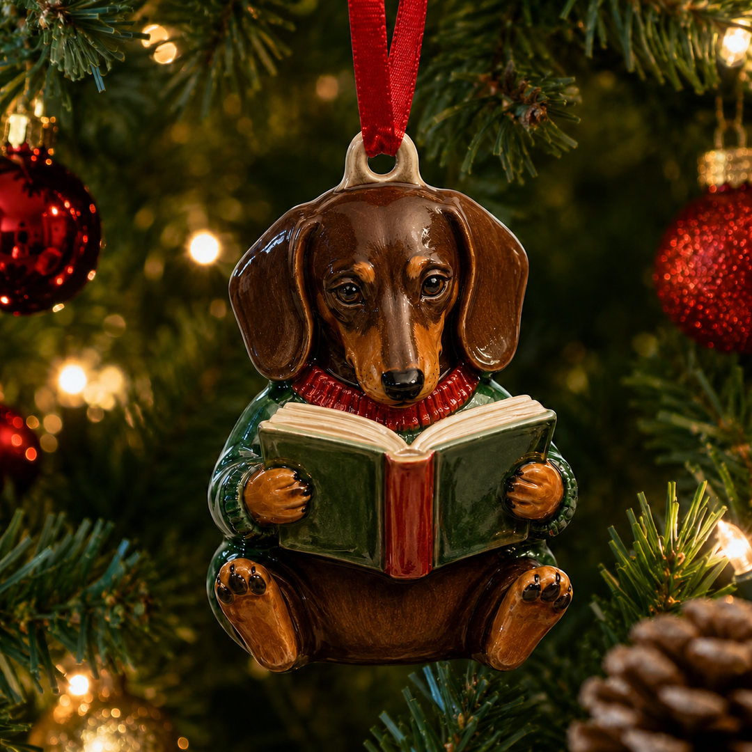 Dachshund Book Night Mica Ornament NCU0TM005