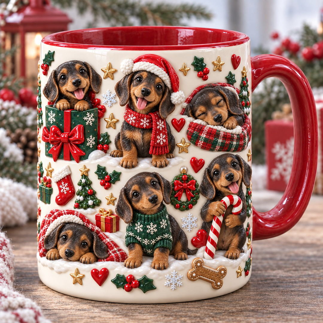 Dachshund Chocolate and Tan Silly Moment Christmas 3D Effect Printed Accent Mug NCU0HA091