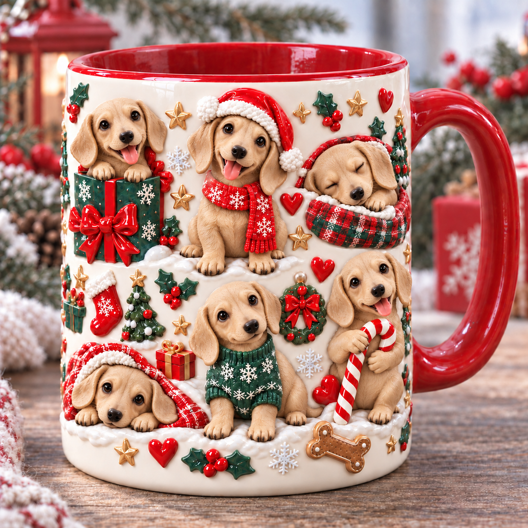 Dachshund Cream Silly Moment Christmas 3D Effect Printed Accent Mug NCU0HA092