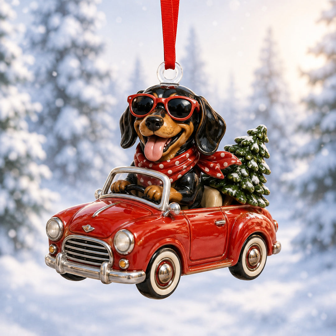 Dachshund Xmas Ride Mica Ornament NCU0HT038