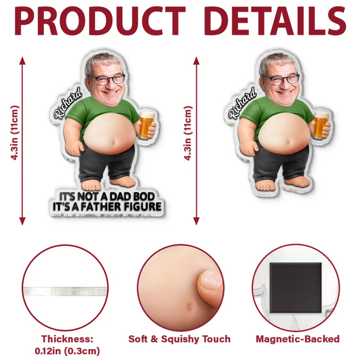 Taste Testing Is A Dad Duty - Personalized Photo Dad Bod Belly Squishy Acrylic Fridge Magnet – Father's Day Gifts For Dad, Grandpa