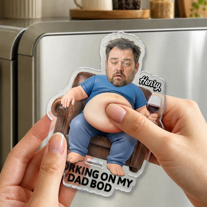 Taste Testing Is A Dad Duty - Personalized Photo Dad Bod Belly Squishy Acrylic Fridge Magnet – Father's Day Gifts For Dad, Grandpa