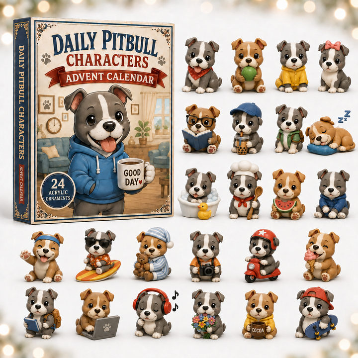 CHRISTMAS KICKOFF 40% OFF - Daily Pitbull Characters Advent Calendar 2026 - 24-Day Festive Countdown, Acrylic Charms Blind Box - Gift For Pitbull Lovers