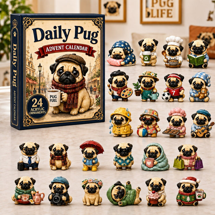 CHRISTMAS KICKOFF 40% OFF - Daily Pug Advent Calendar 2026 - 24-Day Festive Countdown, Acrylic Charms Blind Box - Gift For Dog Lovers