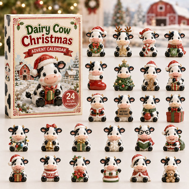 CHRISMAST KICKOFF 40% OFF - Dairy Cow Christmas Advent Calendar 2026 - 24-Day Festive Countdown, Acrylic Charms Blind Box - Gift For Cow Lovers AC0HA162