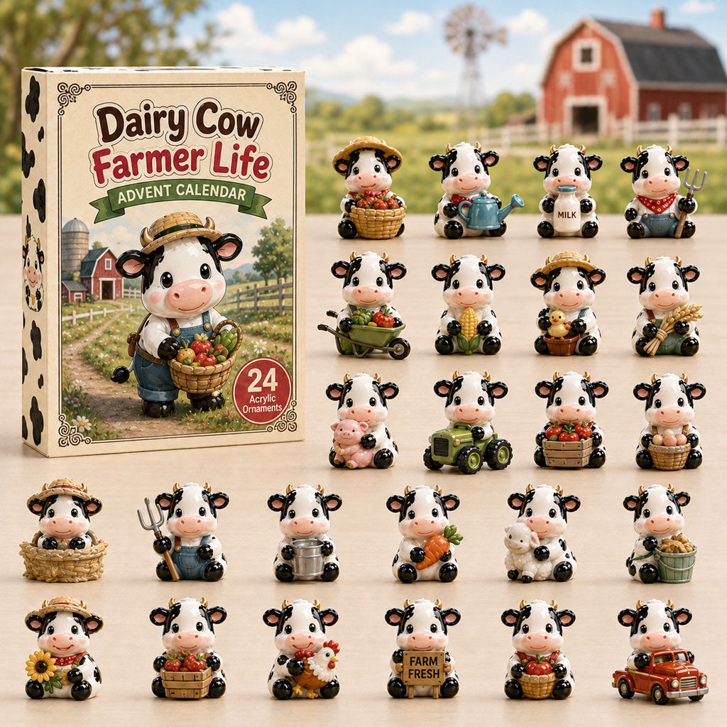CHRISMAST KICKOFF 40% OFF - Dairy Cow Farmer Life Advent Calendar 2026 - 24-Day Festive Countdown, Acrylic Charms Blind Box - Gift For Cow Lovers AC0HA163