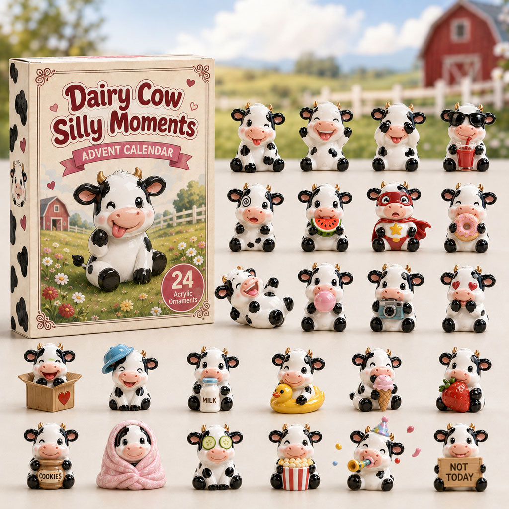 CHRISTMAS KICKOFF 40% OFF - Dairy Cow Silly Moments Advent Calendar 2026 - 24-Day Festive Countdown, Acrylic Charms Blind Box - Gift For Cow Lovers AC0HA164