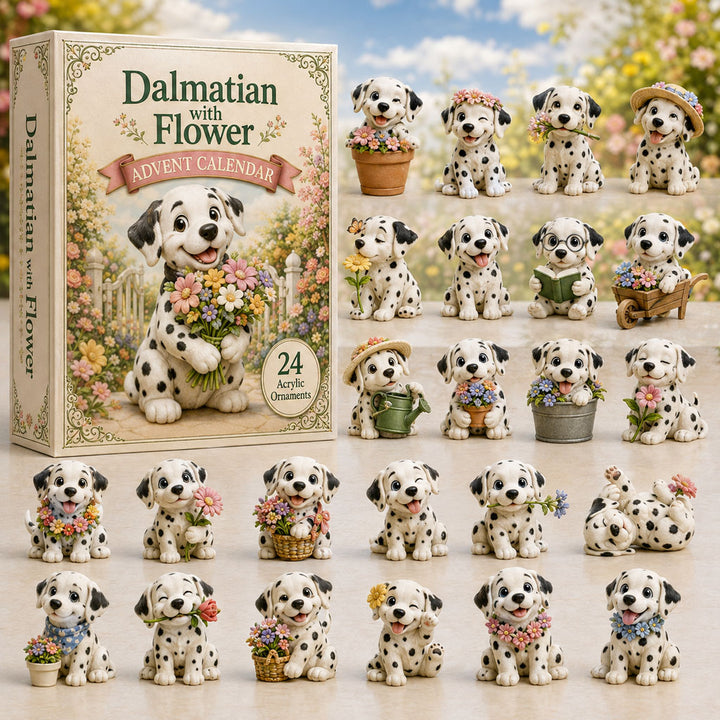 CHRISMAST KICKOFF 40% OFF - Dalmatian With Flower Advent Calendar 2026 - 24-Day Festive Countdown, Acrylic Charms Blind Box - Gift For Dog Lovers AC0TH128