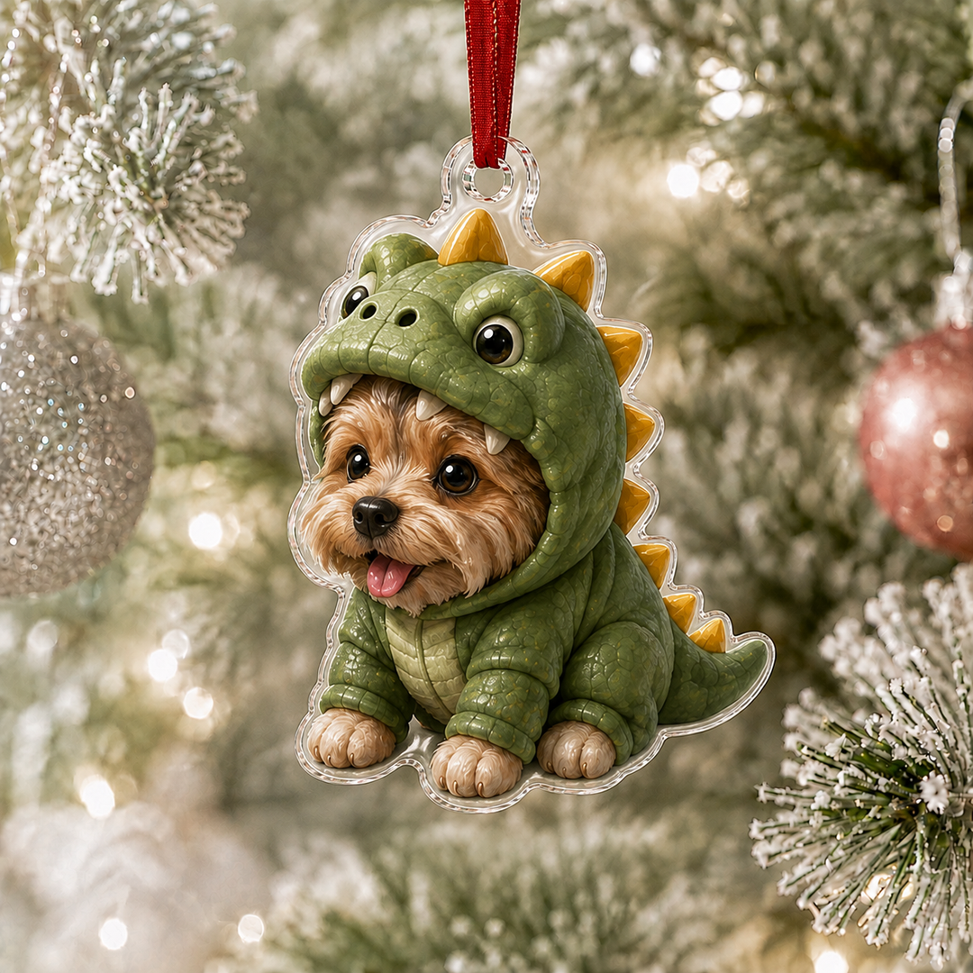 Dinosaur Yorkshire Terrier Adorable Mica Ornament NCU0NT006