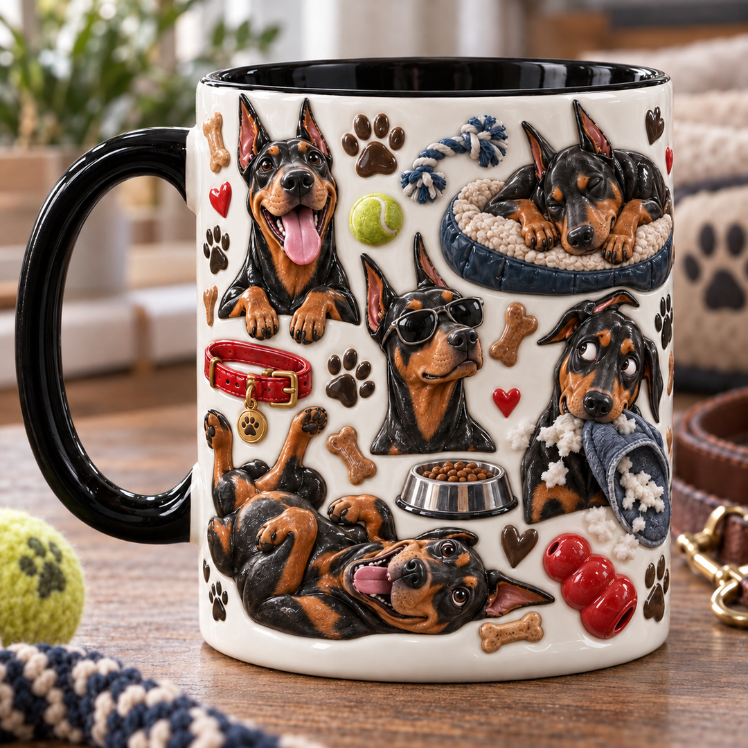 Doberman Dog Daily Life Chrismas 3D Effect Printed Accent Mug NCU0TH091