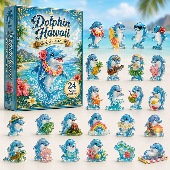 CHRISTMAS KICKOFF 40% OFF - Dolphin Hawaii Ocean Advent Calendar 2026 - 24-Day Festive Countdown, Acrylic Charms Blind Box - Gift For Ocean Lovers AC0HA014