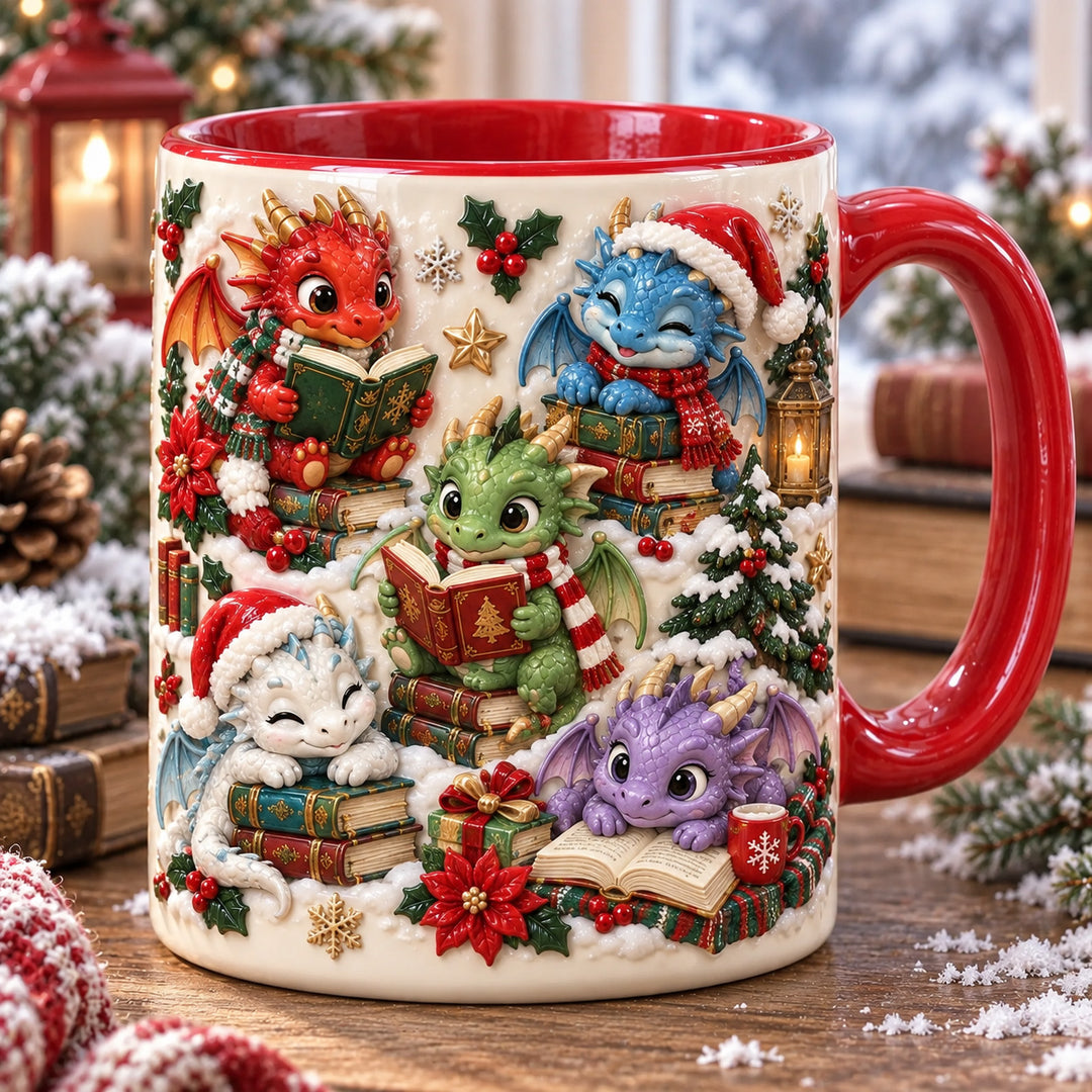 Dragon Library Christmas 3D Effect Printed Accent Mug NCU0HT196