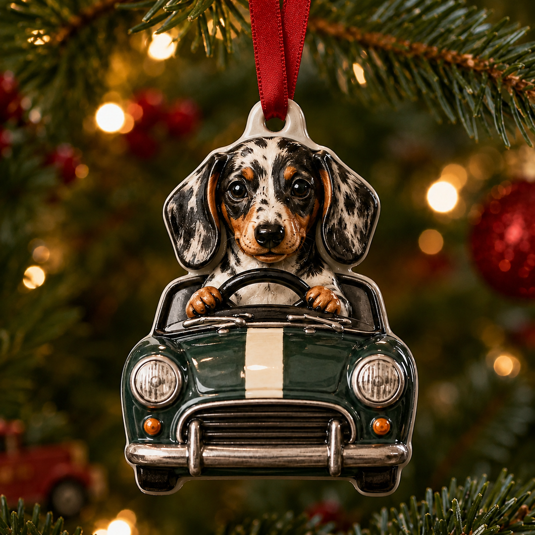Driving Dachshund Mica Ornament NCU0TM004