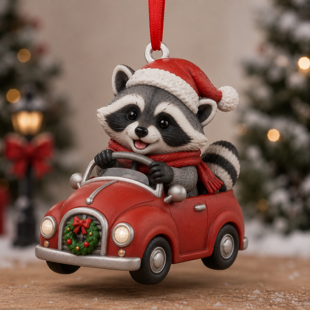 Driving Racoon Mica Ornament NCU0TM094