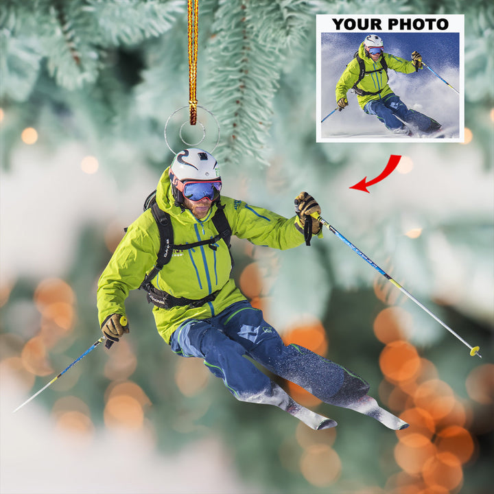 Dynamic Action - Personalized Mica Ornament - Gift For Skiing Lovers, Family Members