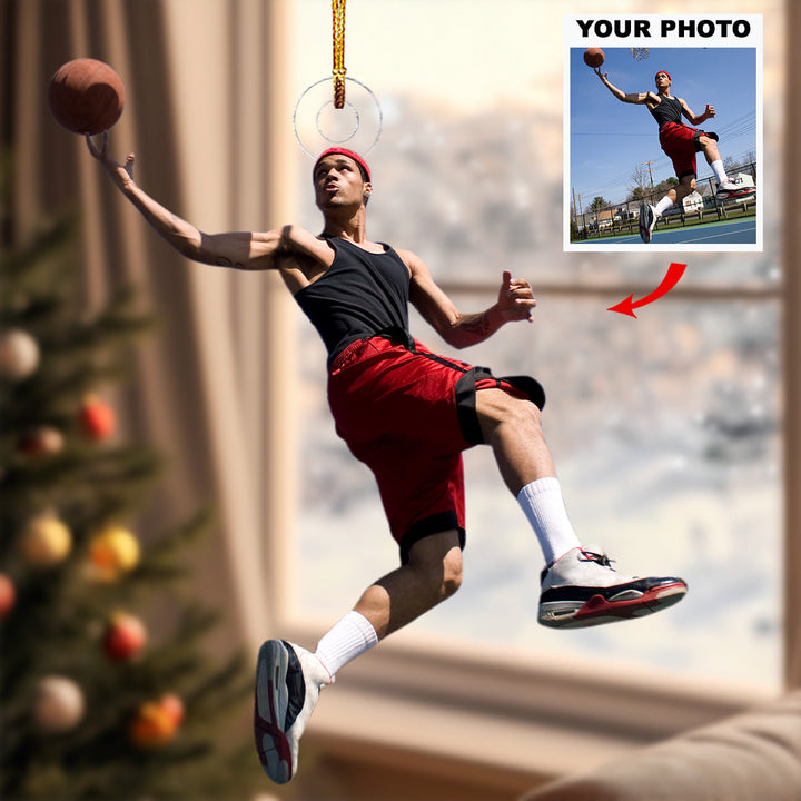 Dynamic Pose - Personalized Photo Mica Ornament - Gift For Basketball Lovers, Family Members