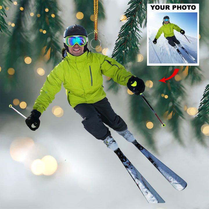 Dynamic Pose - Personalized Mica Ornament - Gift For Skiing Lovers, Family Members