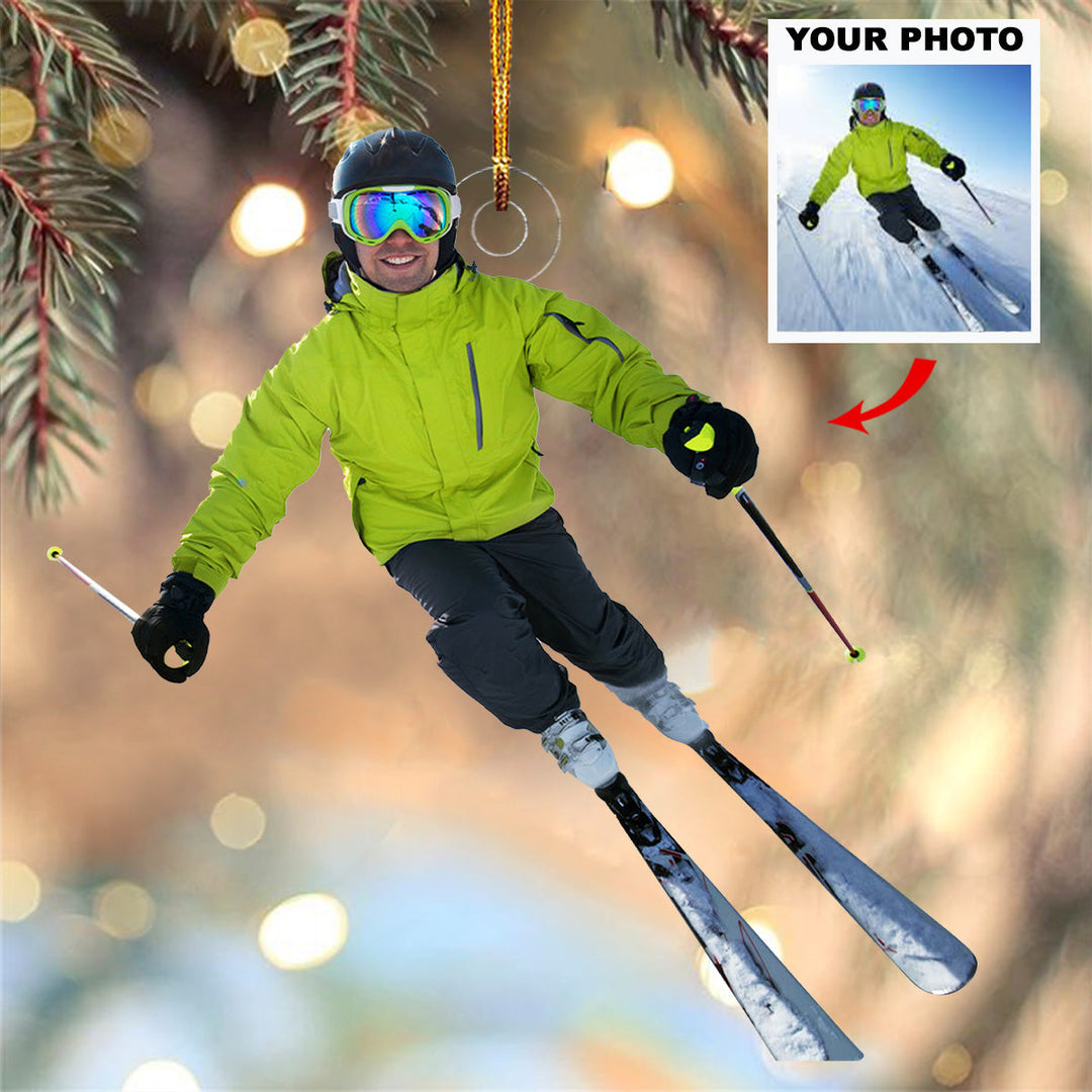 Dynamic Pose - Personalized Mica Ornament - Gift For Skiing Lovers, Family Members