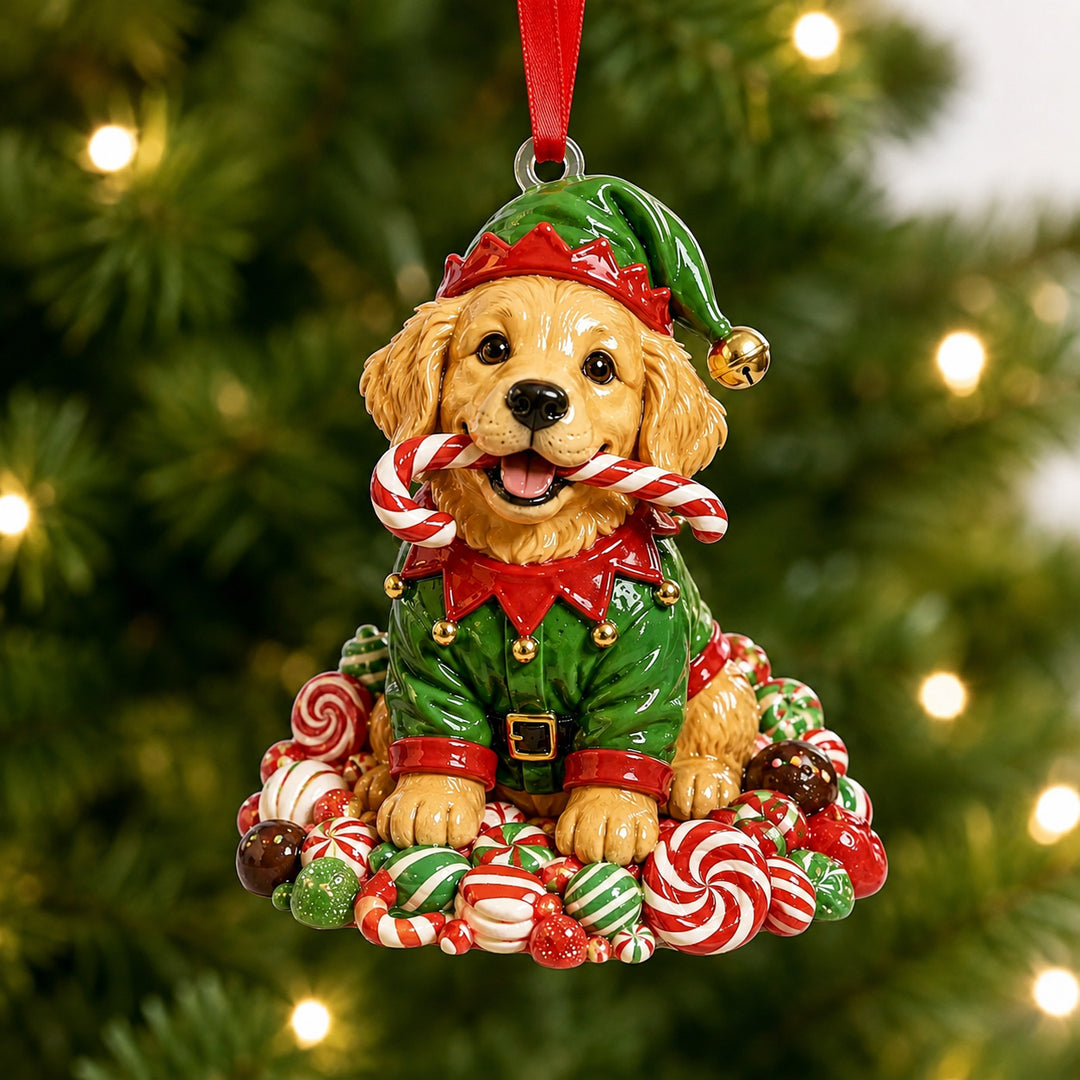 Elf Golden Retriever Mica Ornament NCU0HT017