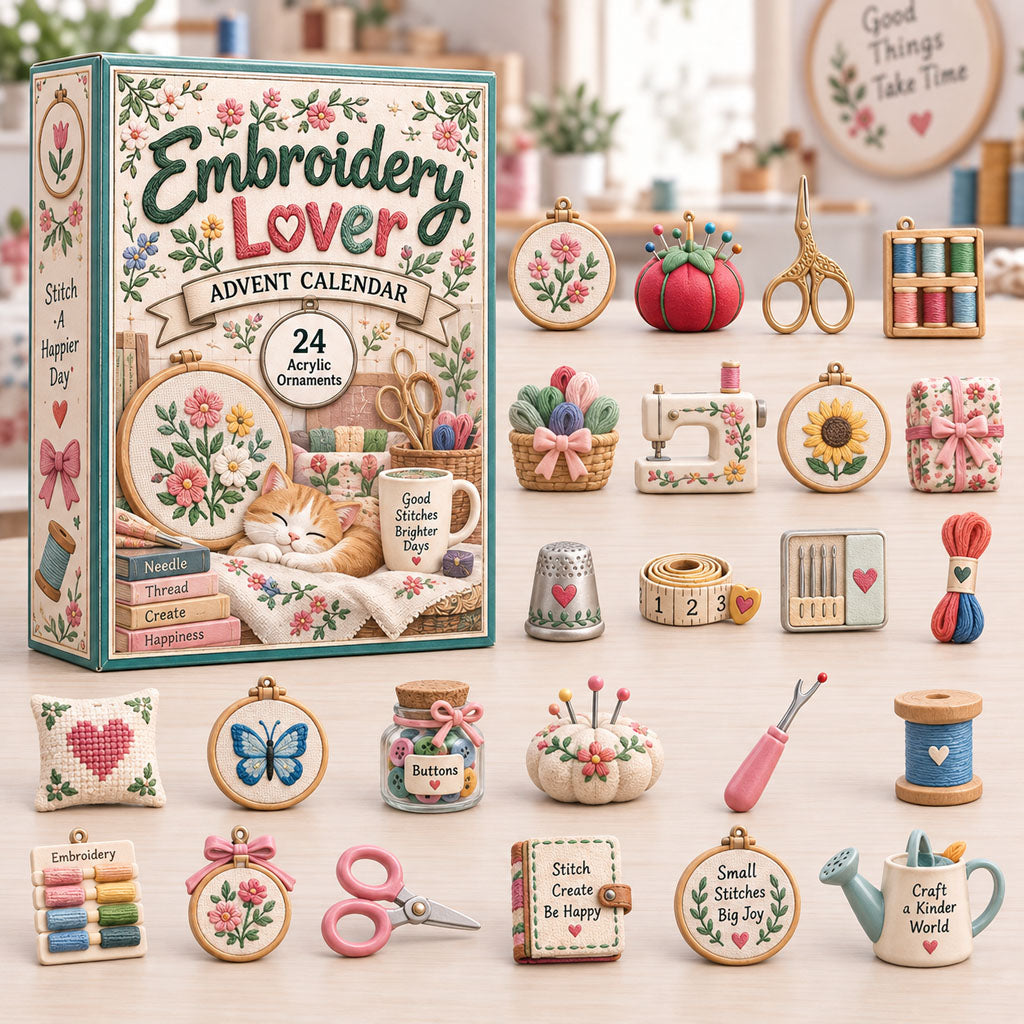 CHRISTMAS KICKOFF 40% OFF - Embroidery Lover Advent Calendar 2026 - 24-Day Festive Countdown, Acrylic Charms Blind Box - Gift For Embroidery Lovers AC0HA277