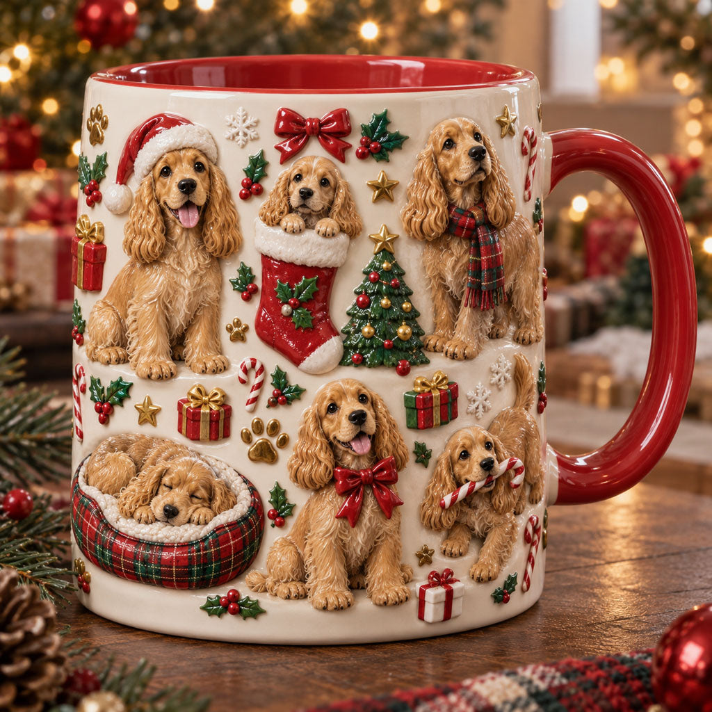 English Cocker Spaniel Christmas 3D Effect Printed Accent Mug NCU0NT129