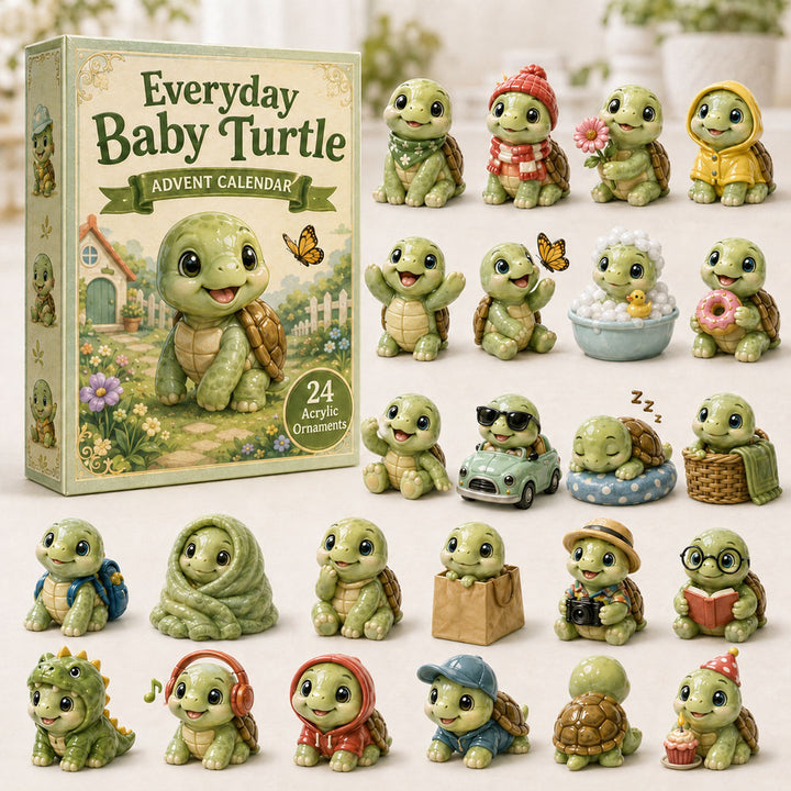 CHRISTMAS KICKOFF 40% OFF - Everyday Baby Turtle Advent Calendar 2026 - 24-Day Festive Countdown, Acrylic Charms Blind Box - Gift For Turtle Lovers