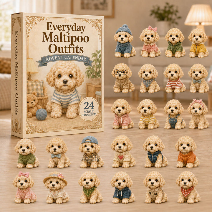 CHRISTMAS KICKOFF 40% OFF - Everyday Maltipoo Outfits Advent Calendar 2026 - 24-Day Festive Countdown, Acrylic Charms Blind Box - Gift For Maltipoo Lovers AC0NT118