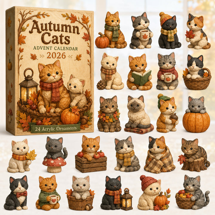 FALL SEASON KICKOFF 40% OFF - Autumn Cat Moment Advent Calendar 2026 - 24-Day Festive Countdown, Acrylic Charms Blind Box - Gift For Cat Lovers