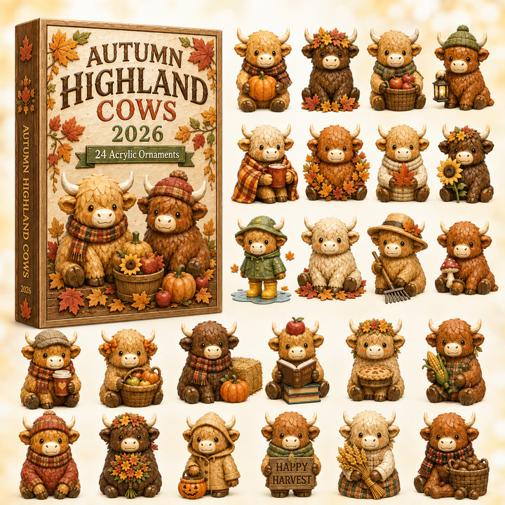 FALL SEASON KICKOFF 40% OFF - Autumn Highland Cows Advent Calendar 2026 - 24-Day Festive Countdown, Acrylic Charms Blind Box - Gift For Highland Cow Lovers