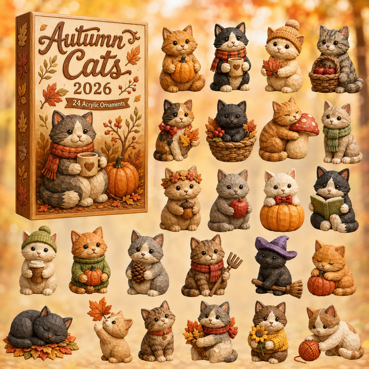 FALL SEASON KICKOFF 40% OFF - Autumn Season Cat Advent Calendar 2026 - 24-Day Festive Countdown, Acrylic Charms Blind Box - Gift For Cat Lovers
