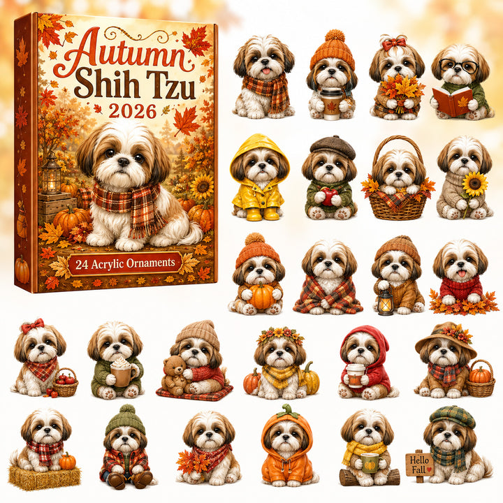 FALL SEASON KICKOFF 40% OFF - Autumn Shih Tzu Advent Calendar 2026 - 24-Day Festive Countdown, Acrylic Charms Blind Box - Gift For Shih Tzu Lovers AC0HT270