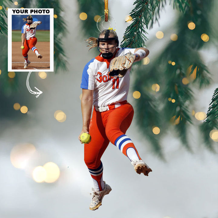 Fastpitch Queen - Personalized Photo Mica Ornament - Christmas Gift For Softball Lovers, Softball Players