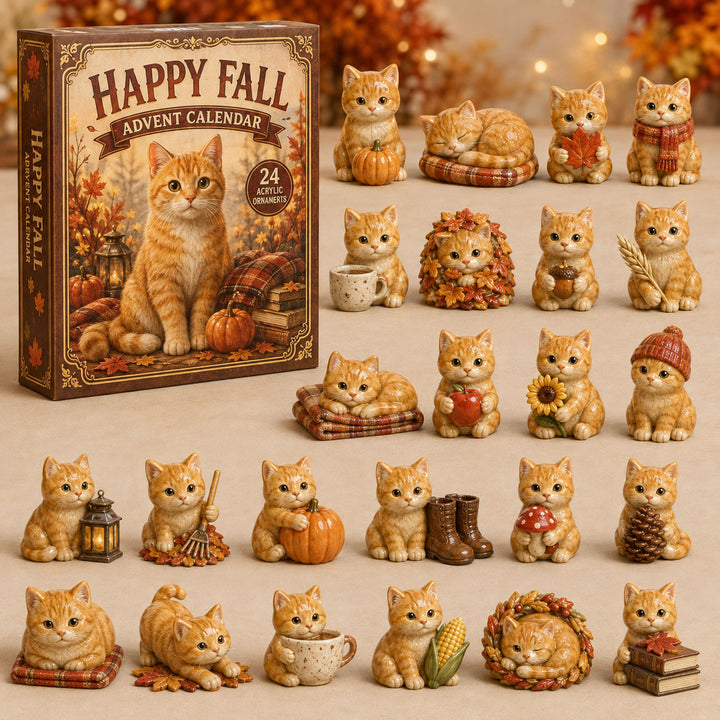 CHRISTMAS KICKOFF 40% OFF - Fall Ginger Cat Advent Calendar 2026 - 24-Day Festive Countdown, Acrylic Charms Blind Box - Gift For Cat Lovers