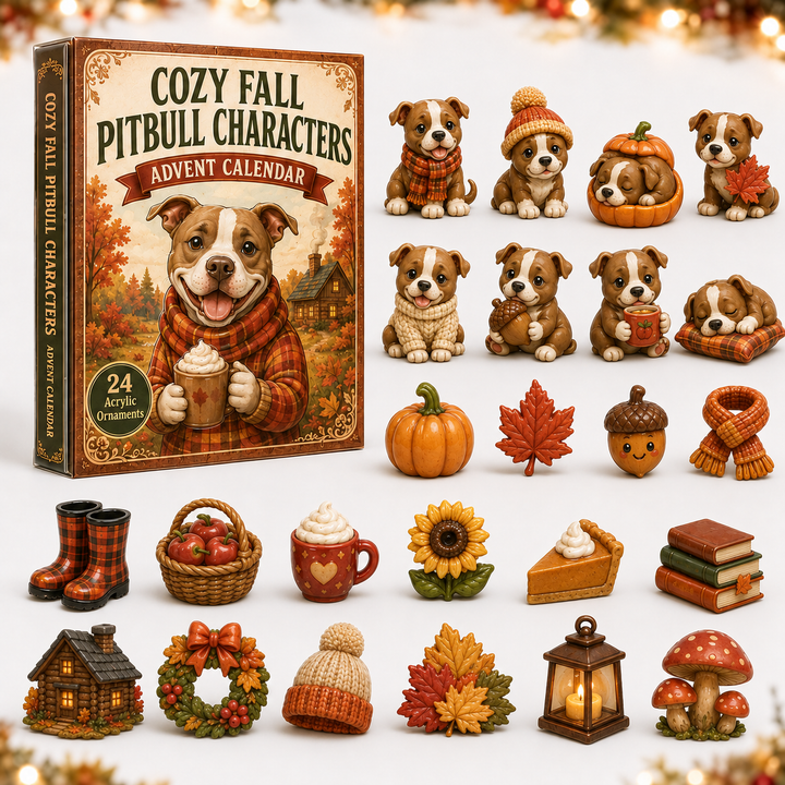 CHRISTMAS KICKOFF 40% OFF - Cozy Fall Pitbull Characters Advent Calendar 2026 - 24-Day Festive Countdown, Acrylic Charms Blind Box - Gift For Pitbull Lovers