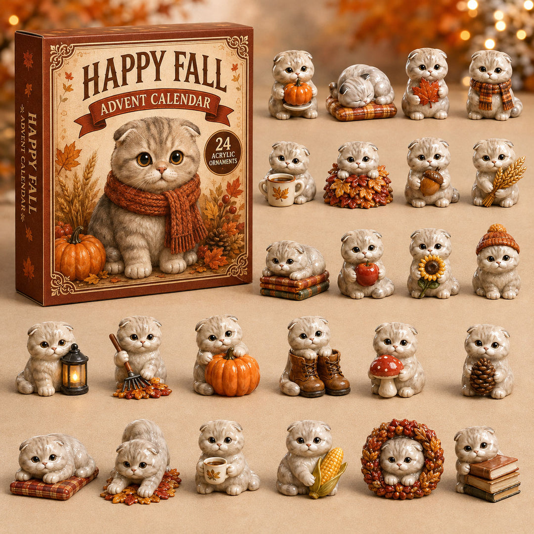 CHRISTMAS KICKOFF 40% OFF - Fall Scottish Cat Advent Calendar 2026 - 24-Day Festive Countdown, Acrylic Charms Blind Box - Gift For Cat Lovers