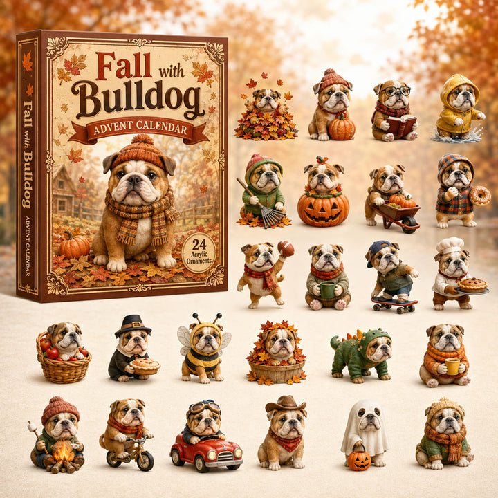 FALL KICKOFF 40% OFF - Fall With Bulldog Advent Calendar 2026 - 24-Day Festive Countdown, Acrylic Charms Blind Box - Gift For Bulldog Lovers AC0TH184