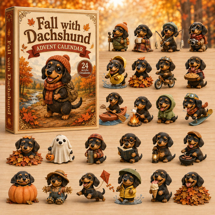 FALL KICKOFF 40% OFF - Fall With Dachshund Advent Calendar 2026 - 24-Day Festive Countdown, Acrylic Charms Blind Box - Gift For Dachshund Lovers AC0TH095