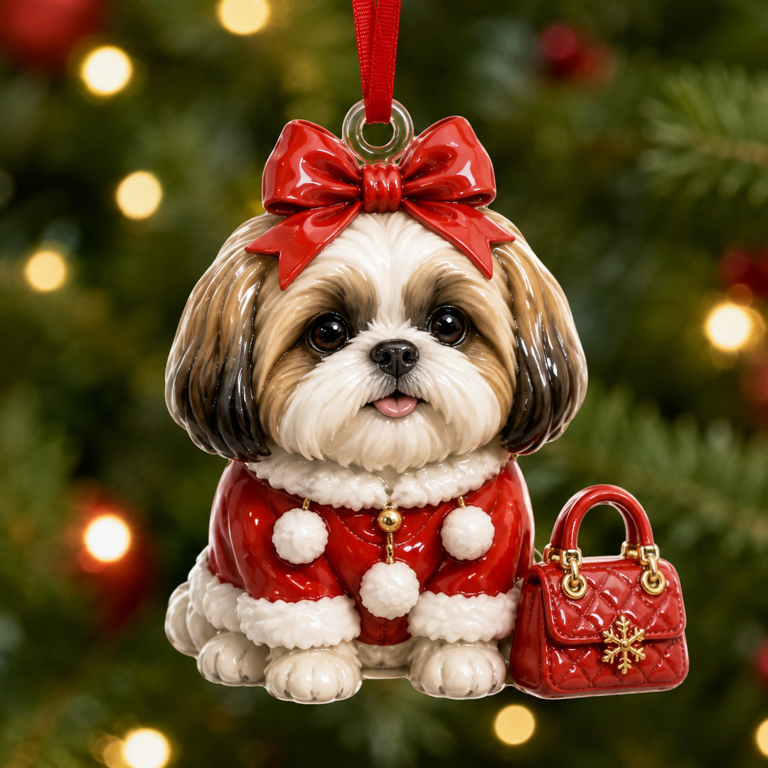 Fancy Holiday Shih Tzu Mica Ornament NCU0HT095