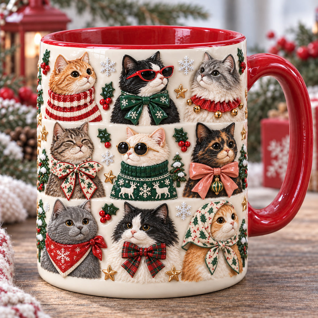 Fancy Whiskers Christmas 3D Effect Printed Accent Mug NCU0HT206