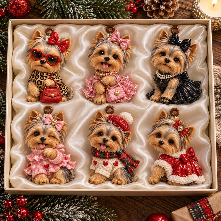 Fancy Yorkie Holiday Acrylic Ornament Gift Set NCU0HT188
