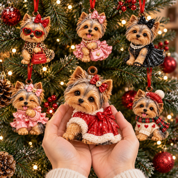 Fancy Yorkie Holiday Acrylic Ornament Gift Set NCU0HT188